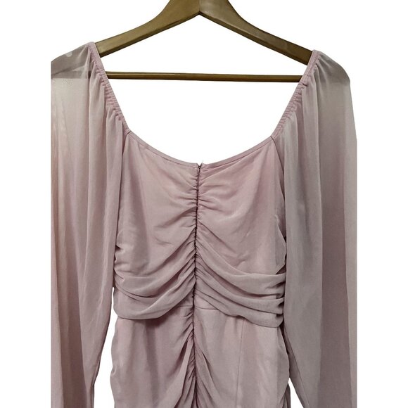Womens Light Pink Ruched Long Sleeve Midi Dress With Draped Neckline Size Large - Picture 8 of 8